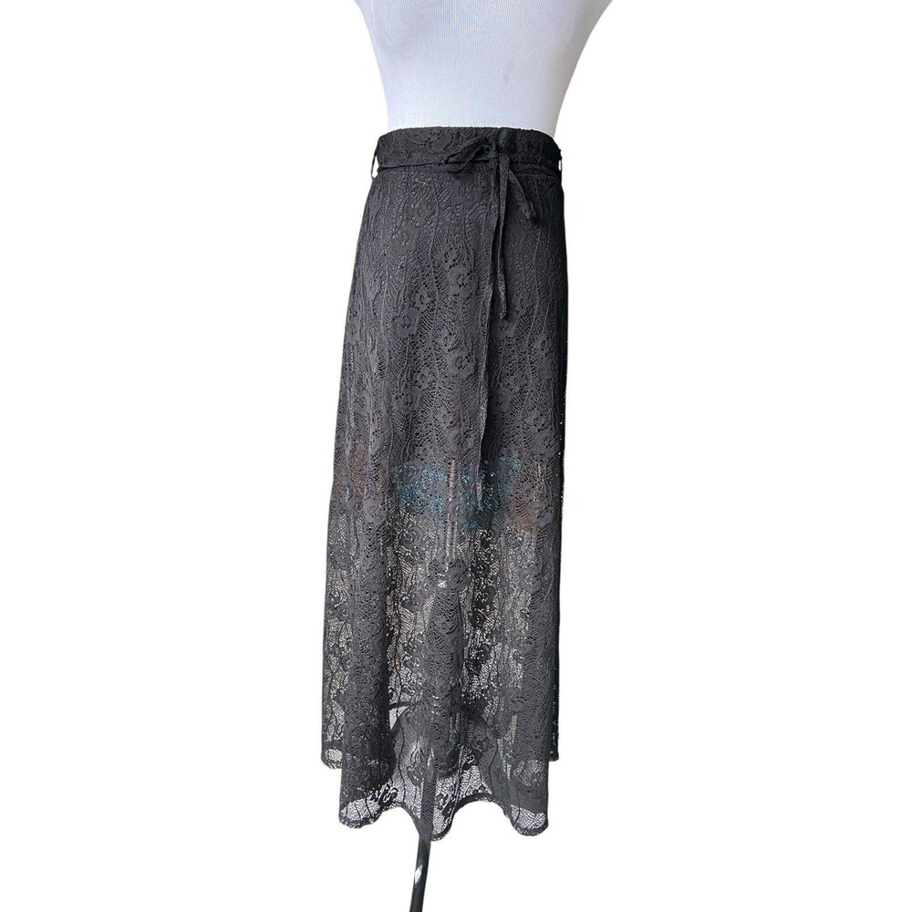 Womens Lace Maxi Skirt Size S Black‎ Semi Sheer Romantic Goth Witchy Dark Fairy